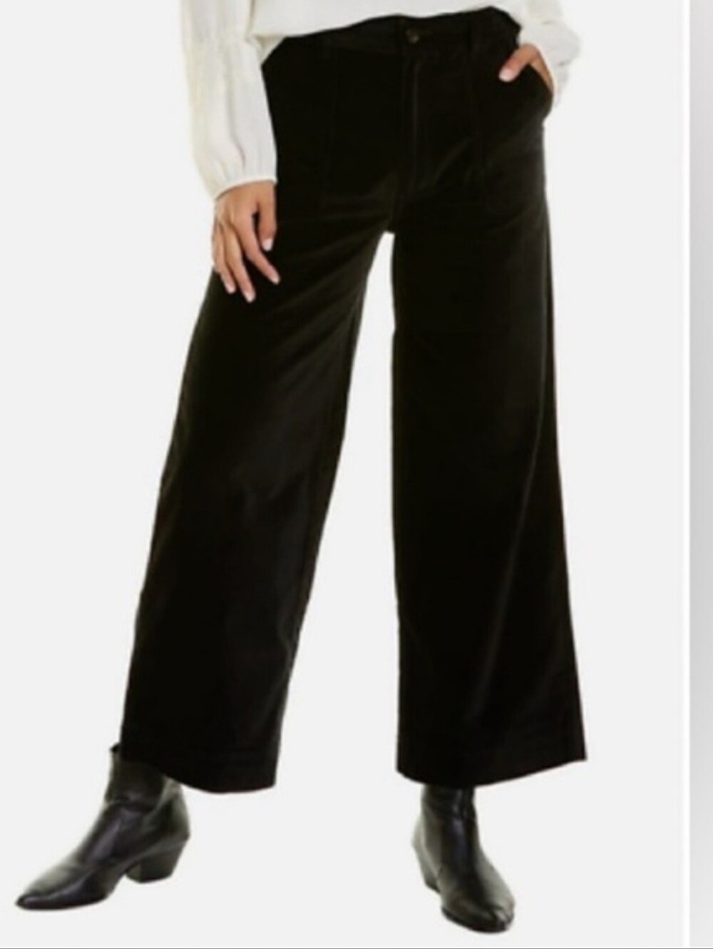 NWT Frye Black Velvet Camber Crop Pants  Women's Size 29 Waist Wide Leg